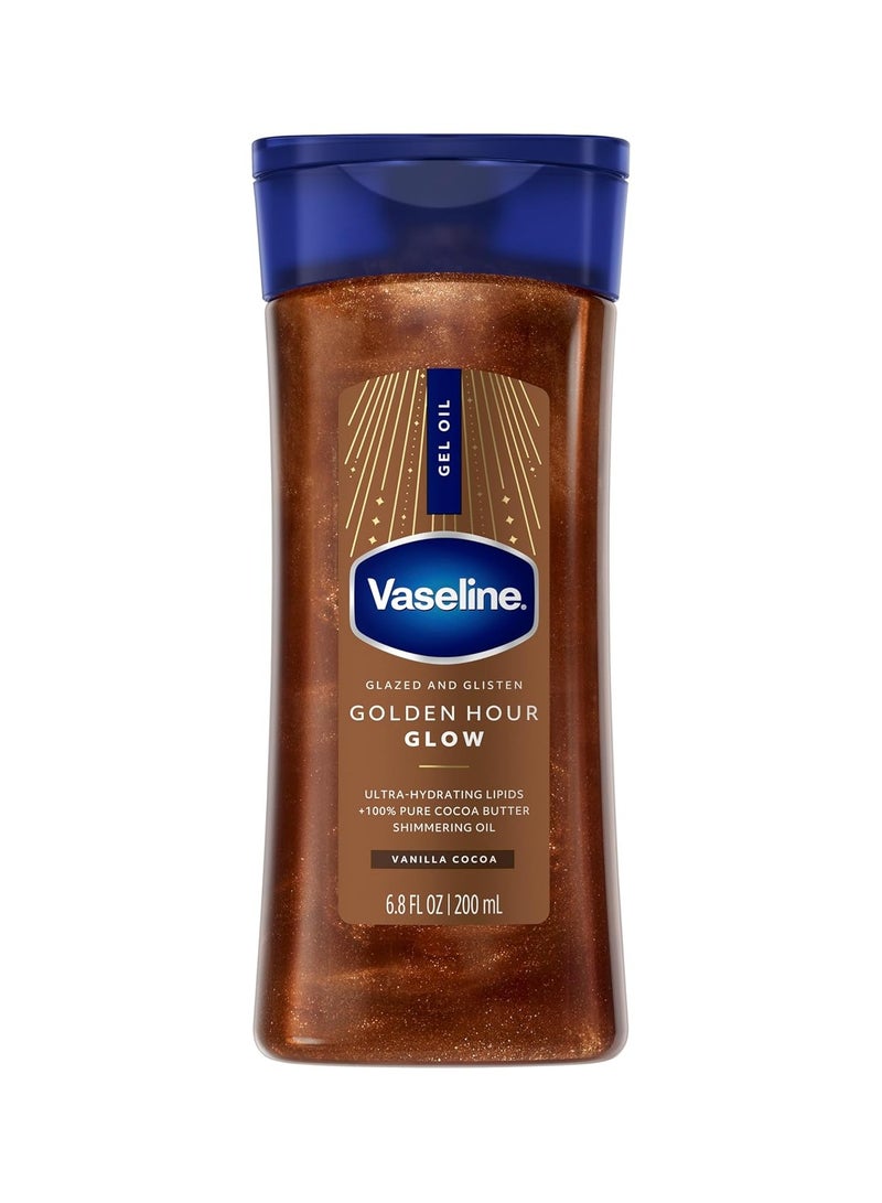 فازلين جل زيت الجسم "جولدن آور" 200 مل | فانيليا كاكاو جلو | زيت جسم لامع | مع دهون فائقة الترطيب وزبدة كاكاو نقية 100% - Image 1